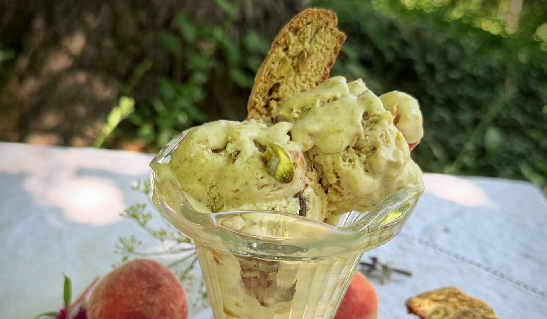 Peach pistachio ice cream