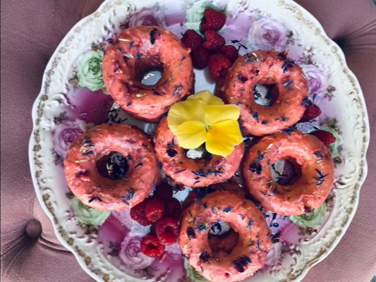 Raspberry donuts on a plate