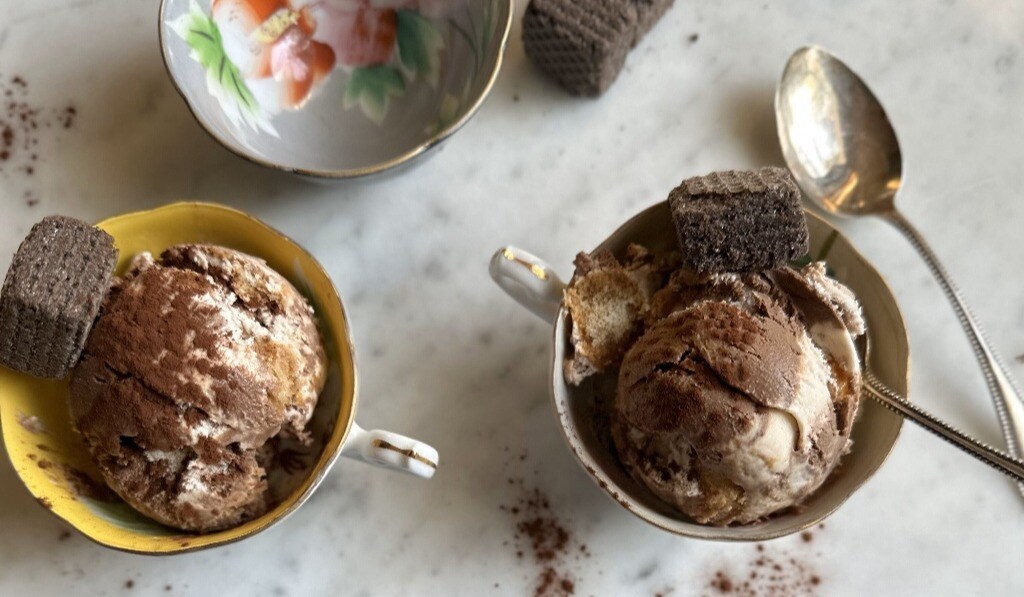 Tiramisu ice cream served in cups